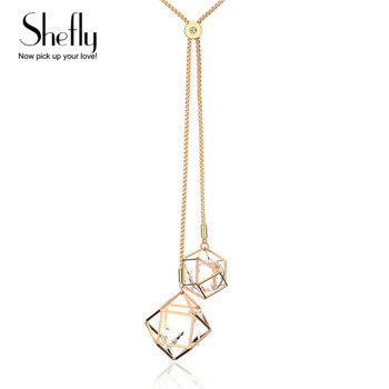 Big Crystal Geometric Pendant Necklaces For Women Gold Silver Color Fashion Jewelry Wedding Party Gift Drop Shipping